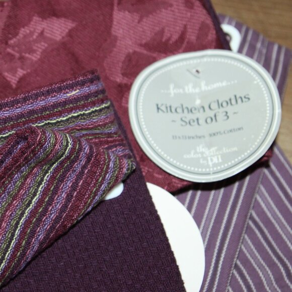 10 Pc. Lot of NEW Purple & Wine Kitchen Tea Towels & Dish Cloths - Picture 5 of 10